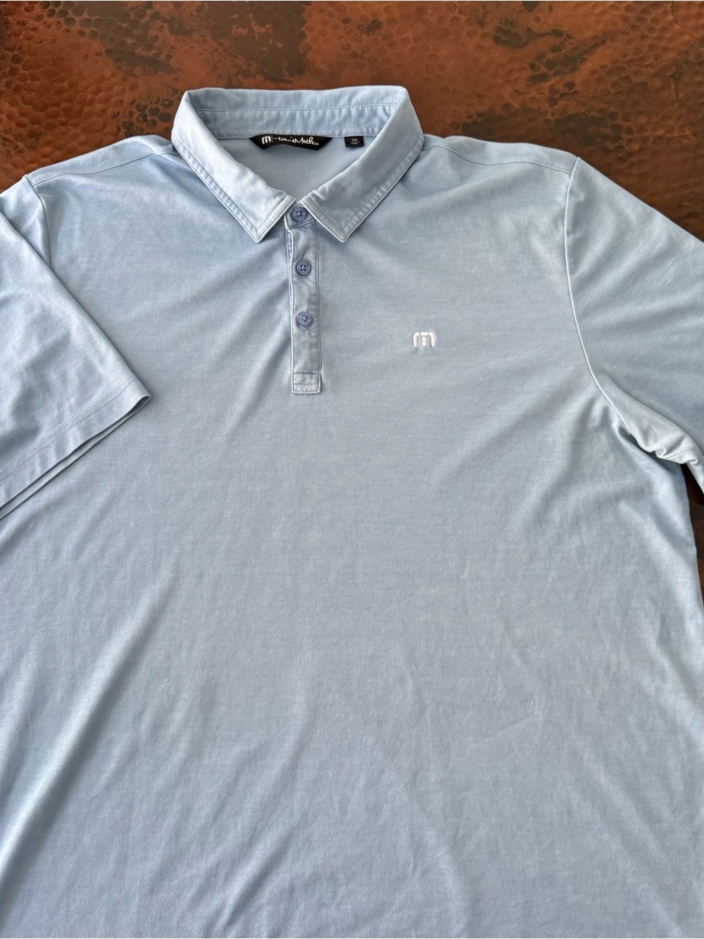 Travis Mathew Golf Polo Men XXL Blue Wash Pima Cotton Performance Stretch Shirt - Picture 2 of 10